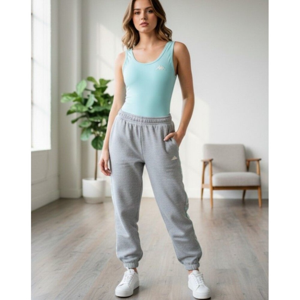 Kappa Size L Bodysuit Low Back Side Panels Aqua Light Blue Retro Athleisure 90s